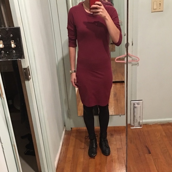 New! Burgundy Ribbed High Neck Dress - Picture 4 of 4